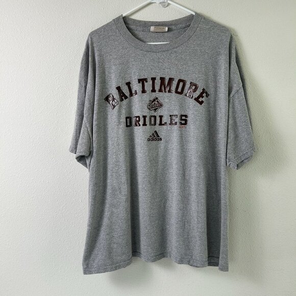Baltimore Orioles T Shirt Size 2X Gray Adidas MLB Puffy Letters Short Sleeves - Picture 1 of 12